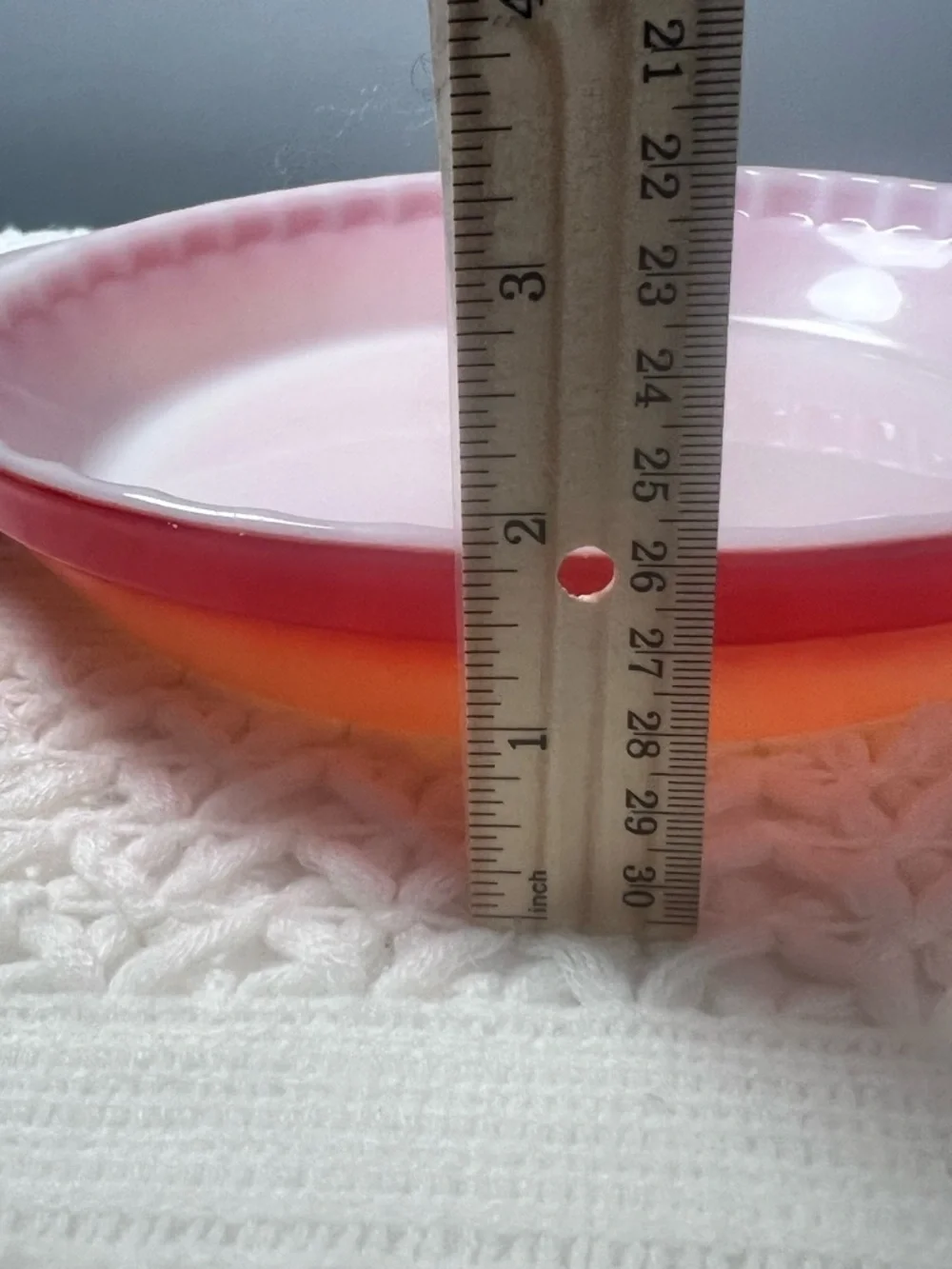 Vintage FIRE KING Red Atomic Orange Ombre 10” Pie Plate by Anchor Hocking